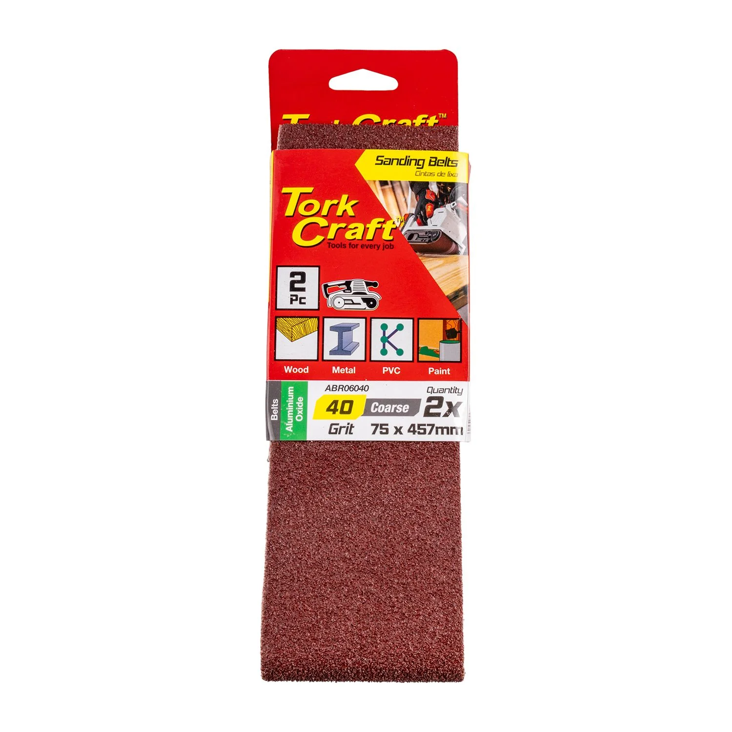 ABR06040.webp SANDING BELT 75 X 457MM 40GRIT 2/PACK - Image 1