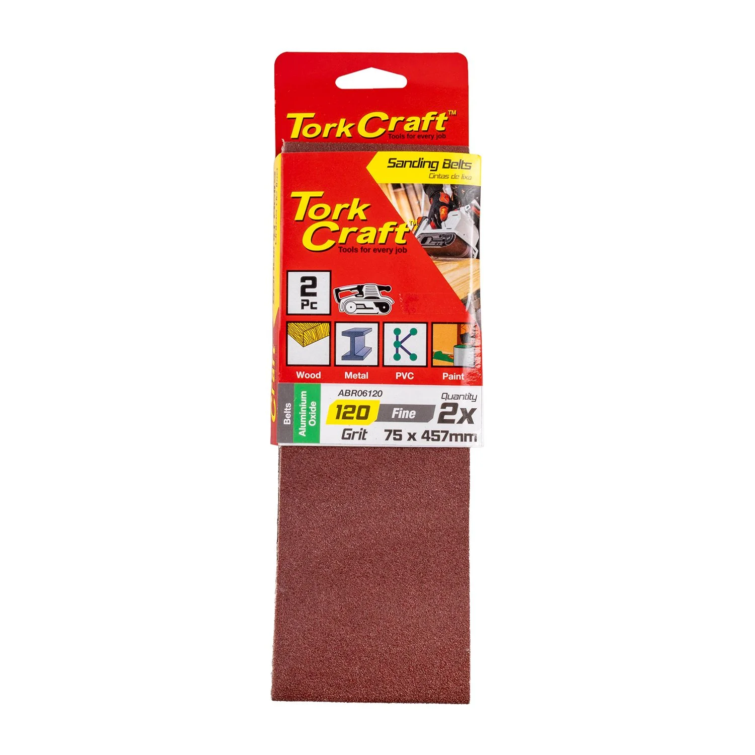 ABR06120.webp SANDING BELT 75 X 457MM 120GRIT 2/PACK - Image 1