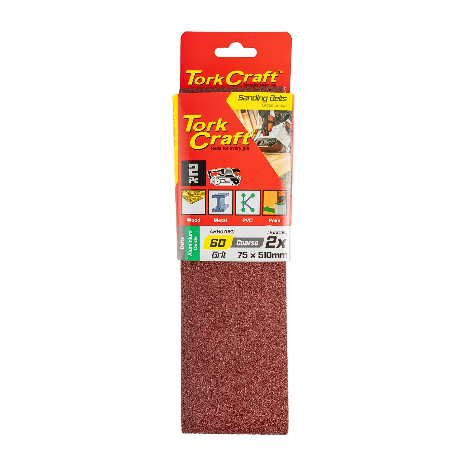 ABR07060.webp SANDING BELT 75 X 510MM 60GRIT 2/PACK - Image 1