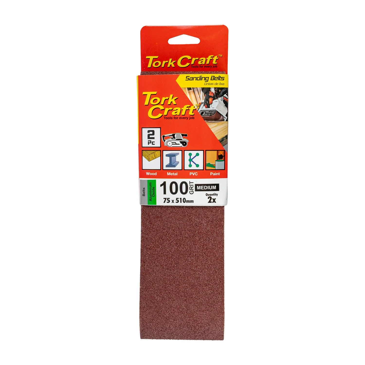 ABR07100.webp SANDING BELT 75 X 510MM 100GRIT 2/PACK - Image 1