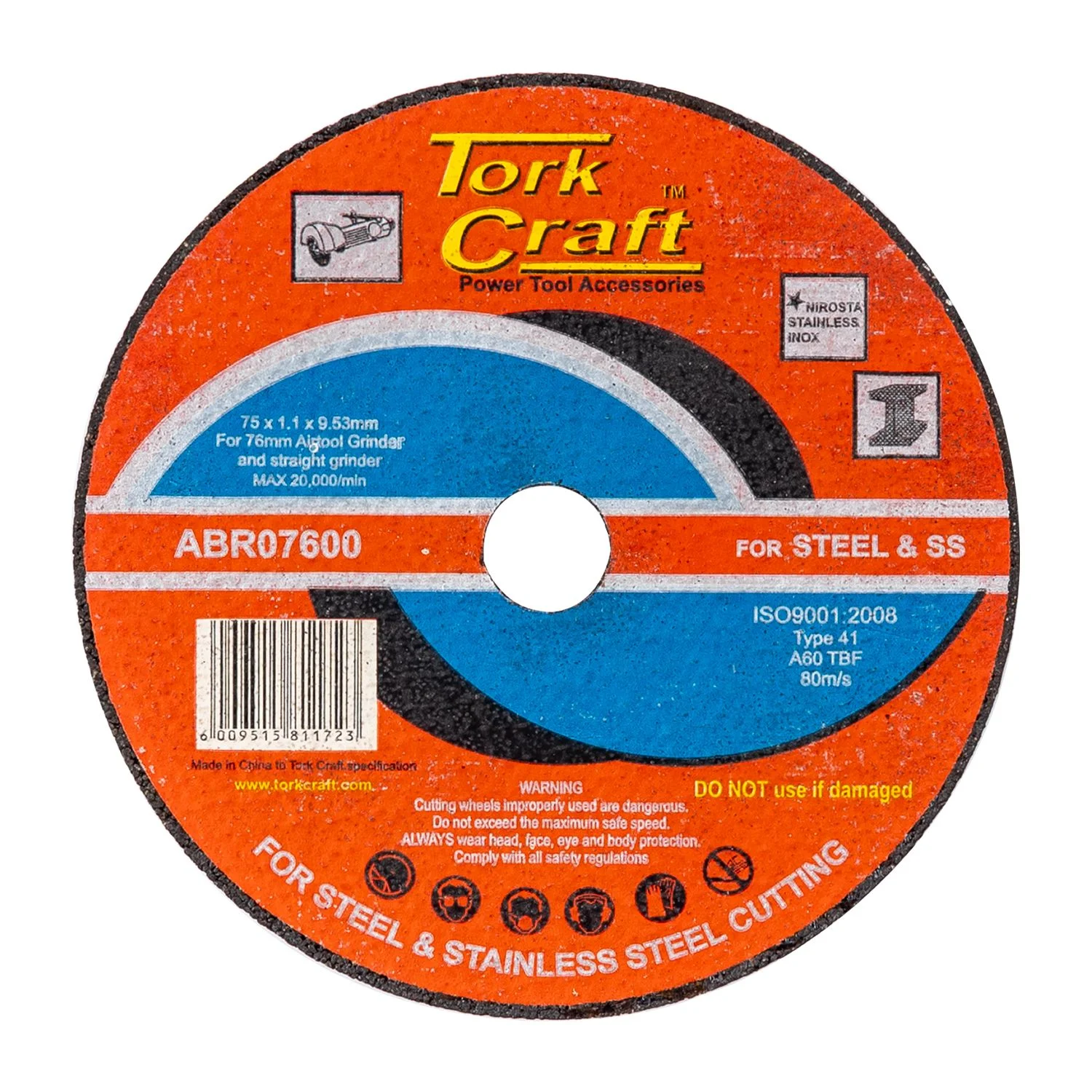 ABR07600.webp ABRASIVE CUTTING WHEEL FOR STEEL 76 X 1.1 X 9.53 - Image 1