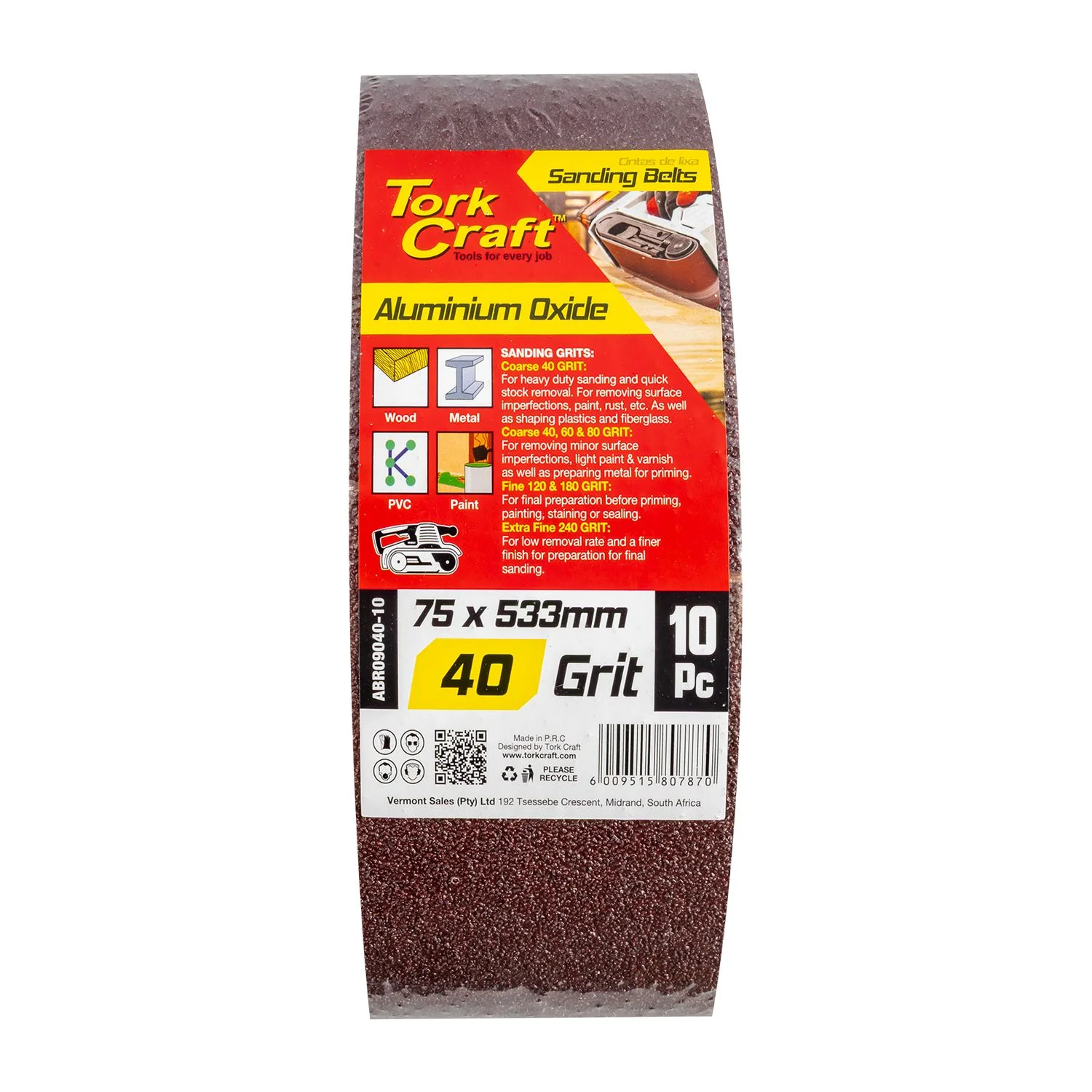 ABR09040-10.webp SANDING BELT 75 X 533MM 40 GRIT 10/PACK - Image 1