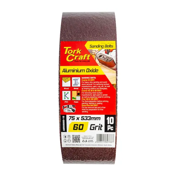 SANDING BELT 75 X 533MM 60 GRIT 10/PACK