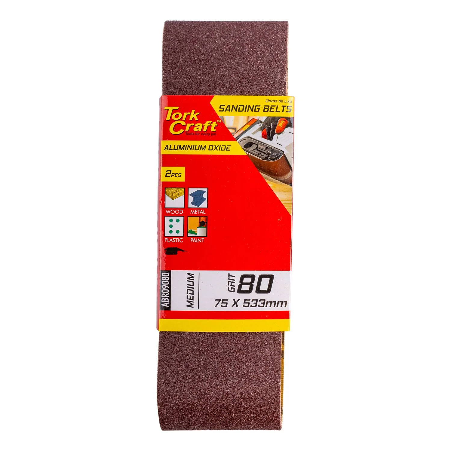 ABR09080.webp SANDING BELT 75 X 533MM 80GRIT 2/PACK - Image 1