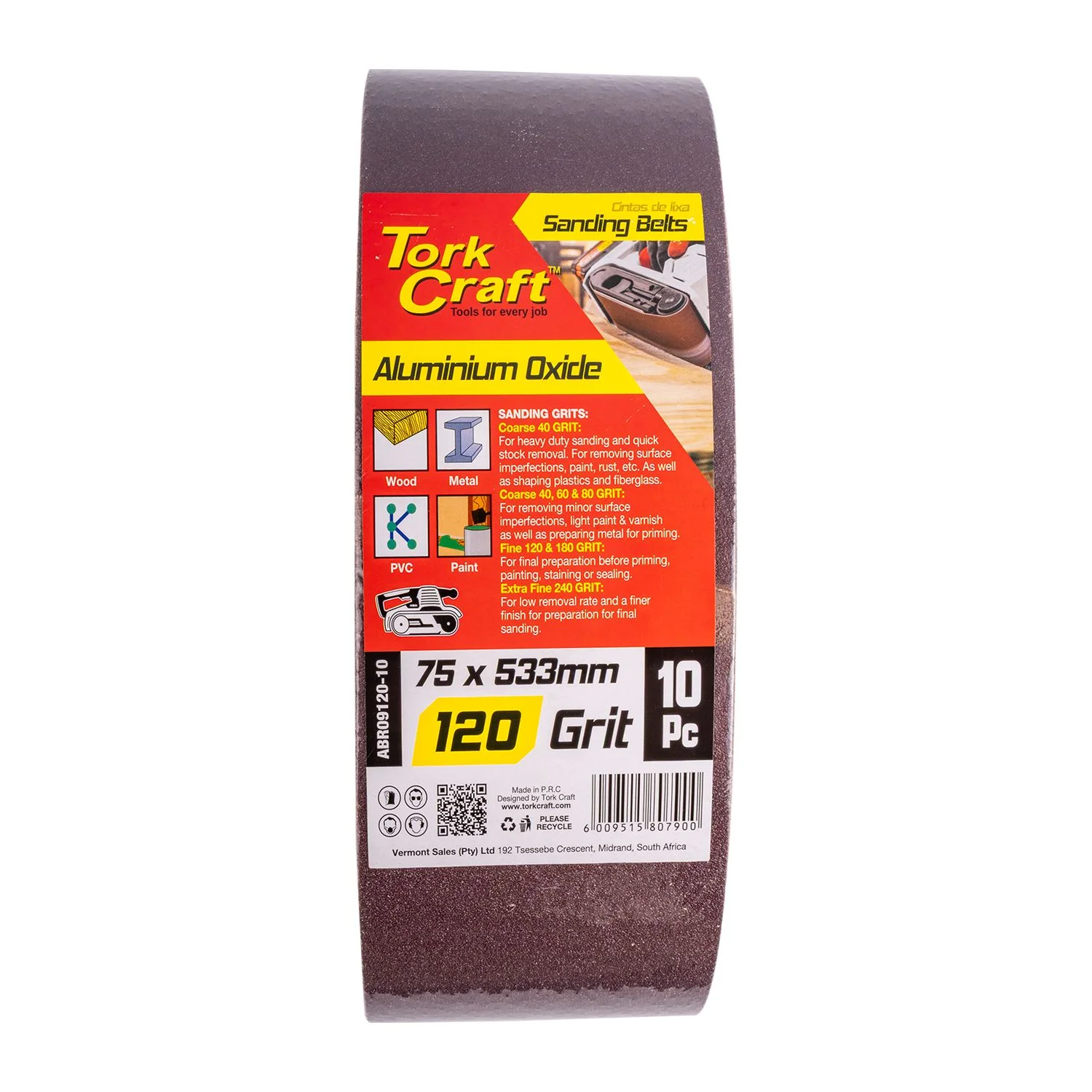 ABR09120-10.webp SANDING BELT 75 X 533MM 120GRIT 10/PACK - Image 1