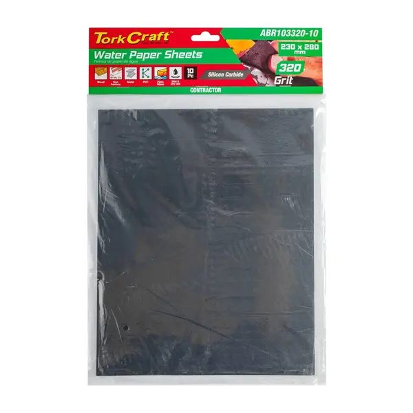 WATER PAPER 230 X 280MM 320 GRIT WET and DRY 10 PER PACK STD