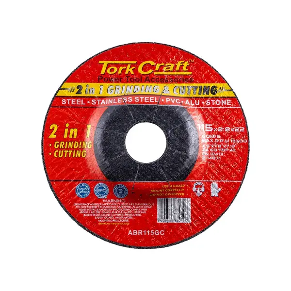 2 IN 1 GRINDING and CUTTING DISC 115MM X 2.8 X 0.22 STEEL/SS/PVA/ALU/STO