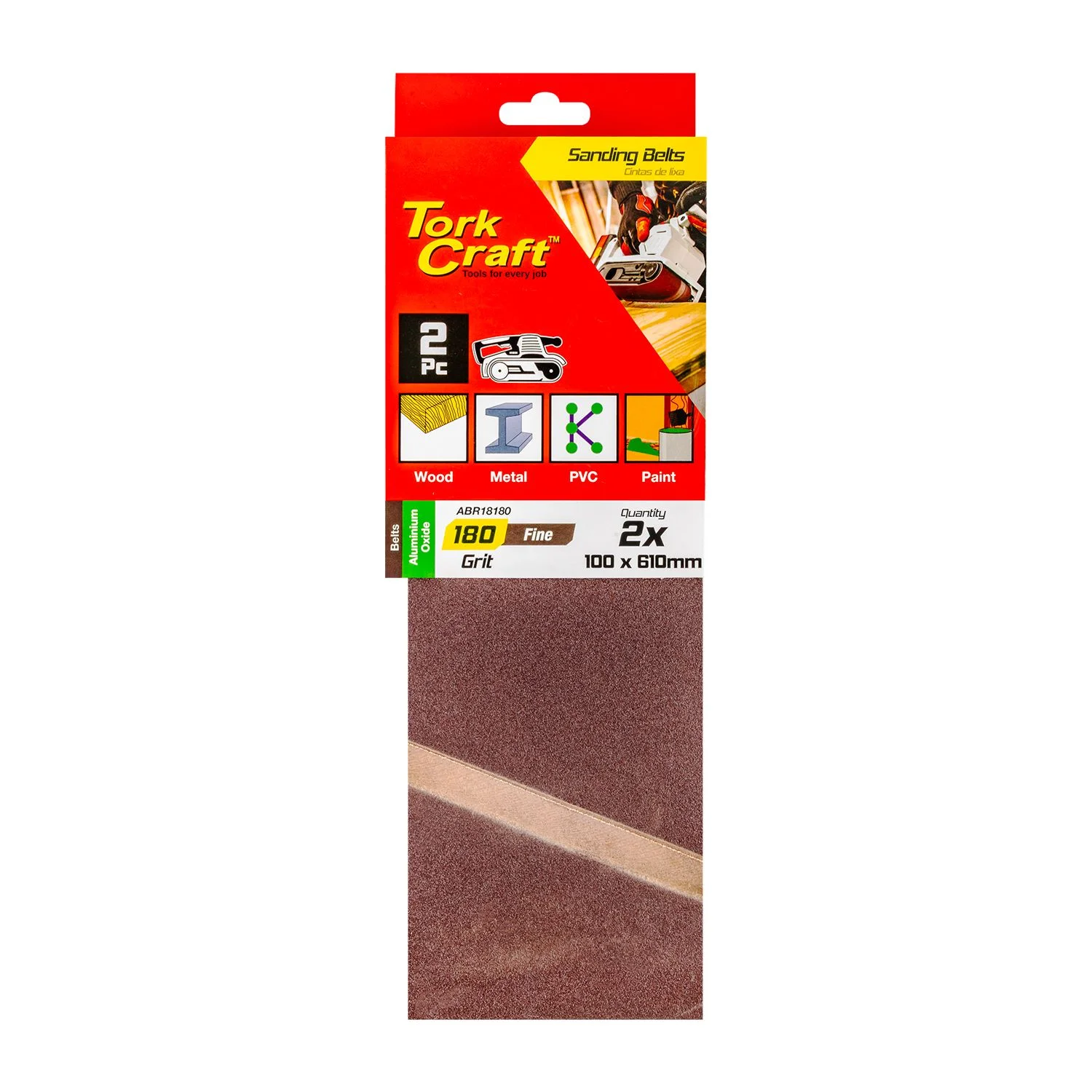 ABR18180.webp SANDING BELT 100 X 610MM 180GRIT 2/PACK - Image 1