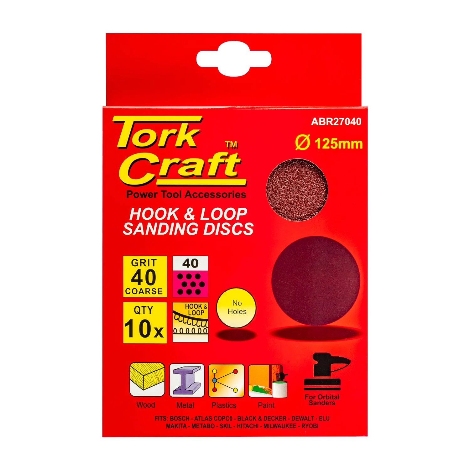 ABR27040.webp SANDING DISC 125MM NO HOLE 40 GRIT 10/PACK HOOK AND LOOP - Image 1