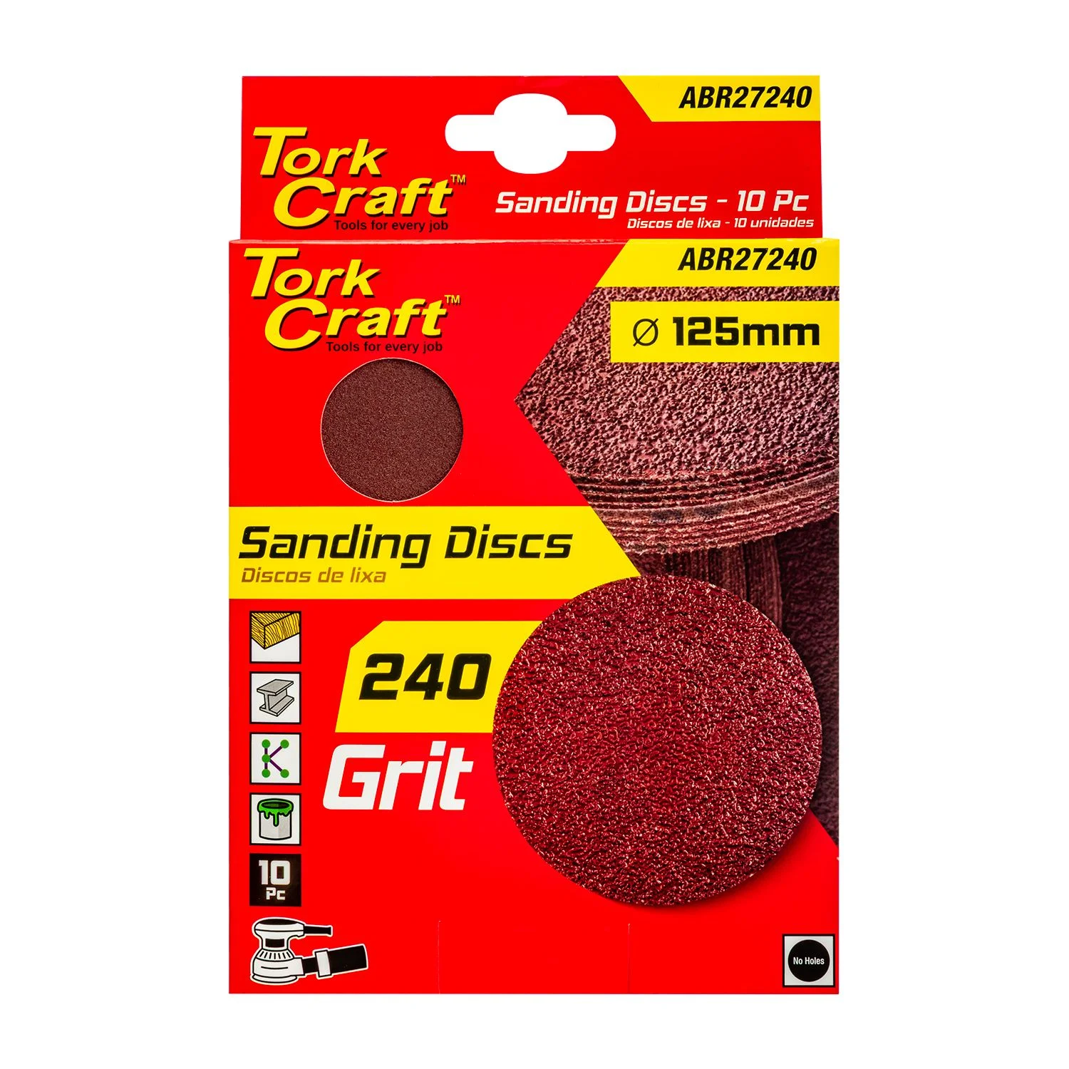 ABR27240.webp SANDING DISC 125MM NO HOLE 240 GRIT 10/PACK HOOK AND LOOP - Image 1