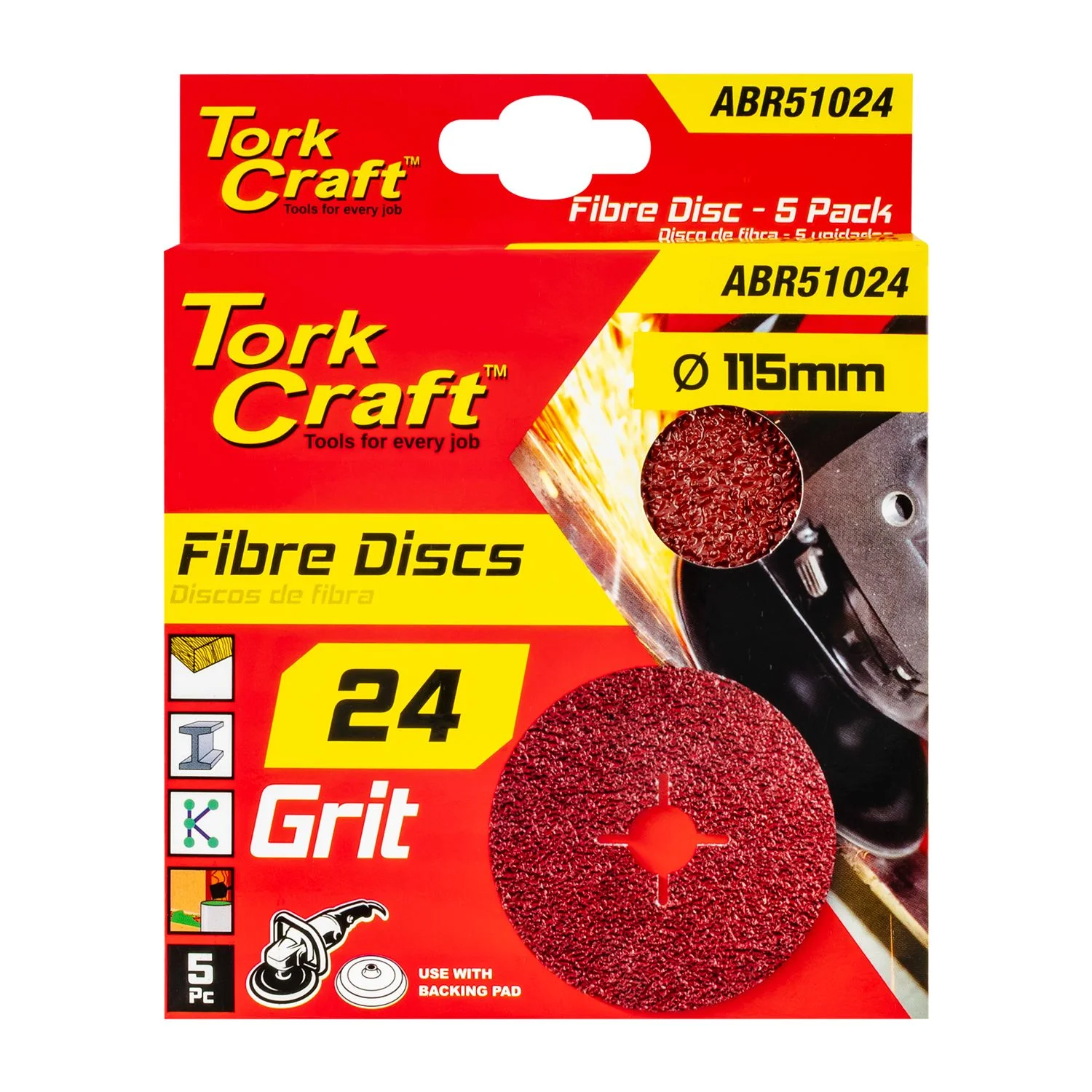 ABR51024.webp FIBRE DISC 115MM 24 GRIT 5 PACK - Image 1