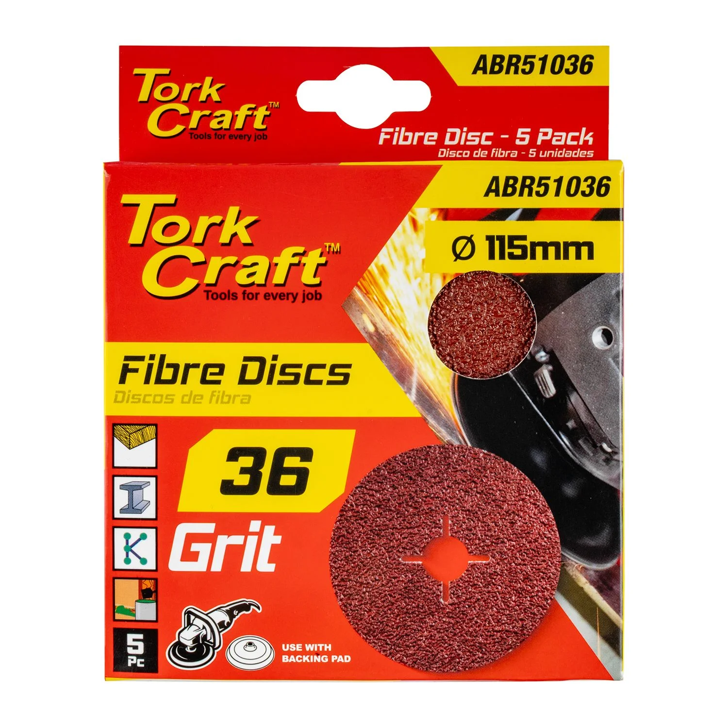 ABR51036.webp FIBRE DISC 115MM 36 GRIT 5/PACK - Image 1