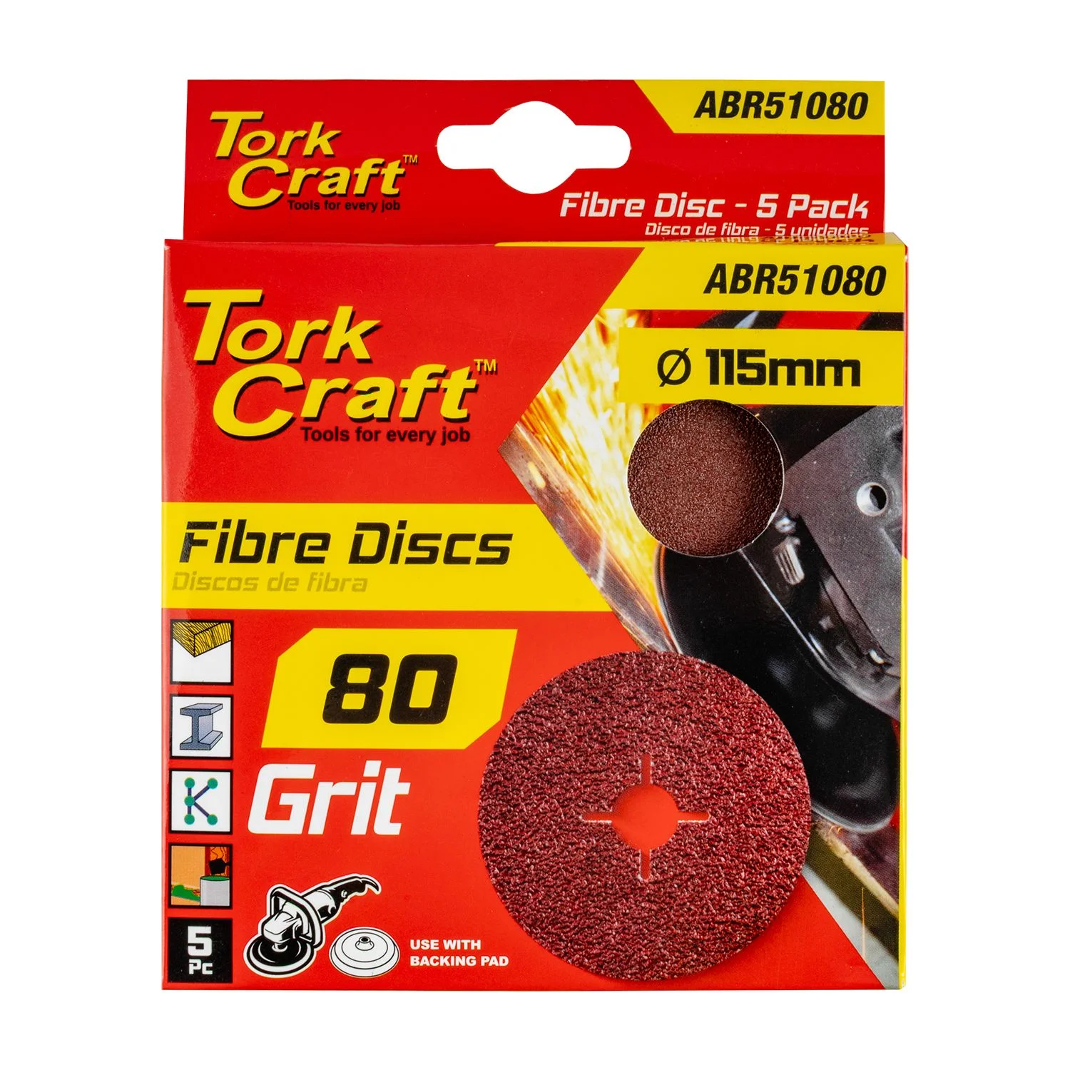 ABR51080.webp FIBRE DISC 115MM 80 GRIT 5/PACK - Image 1