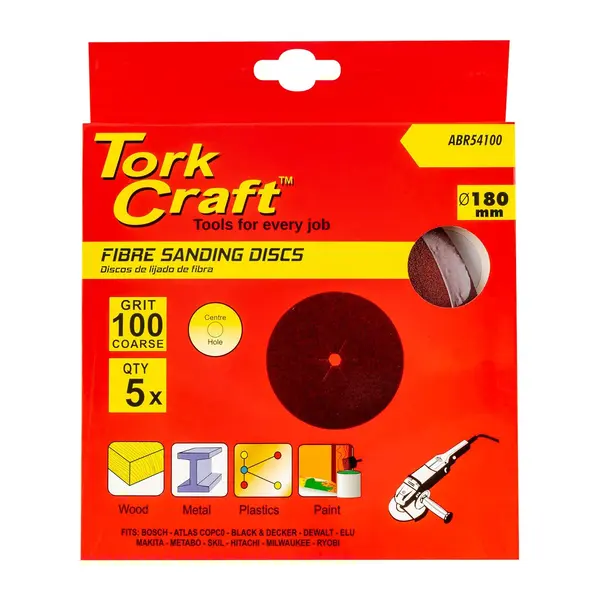 FIBRE DISC 180MM 100 GRIT 5/PACK