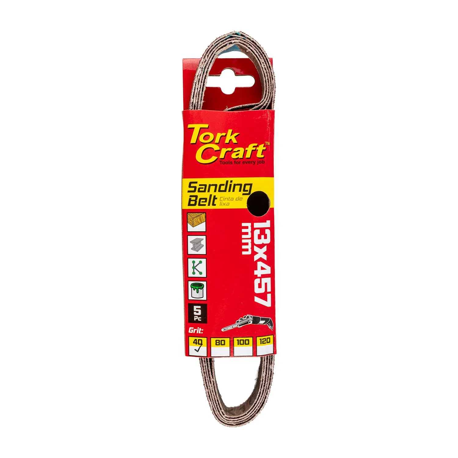 ABR91040.webp POWERFILE SANDING BELT 13 X 457MM 40 GRIT 5/PK - Image 1