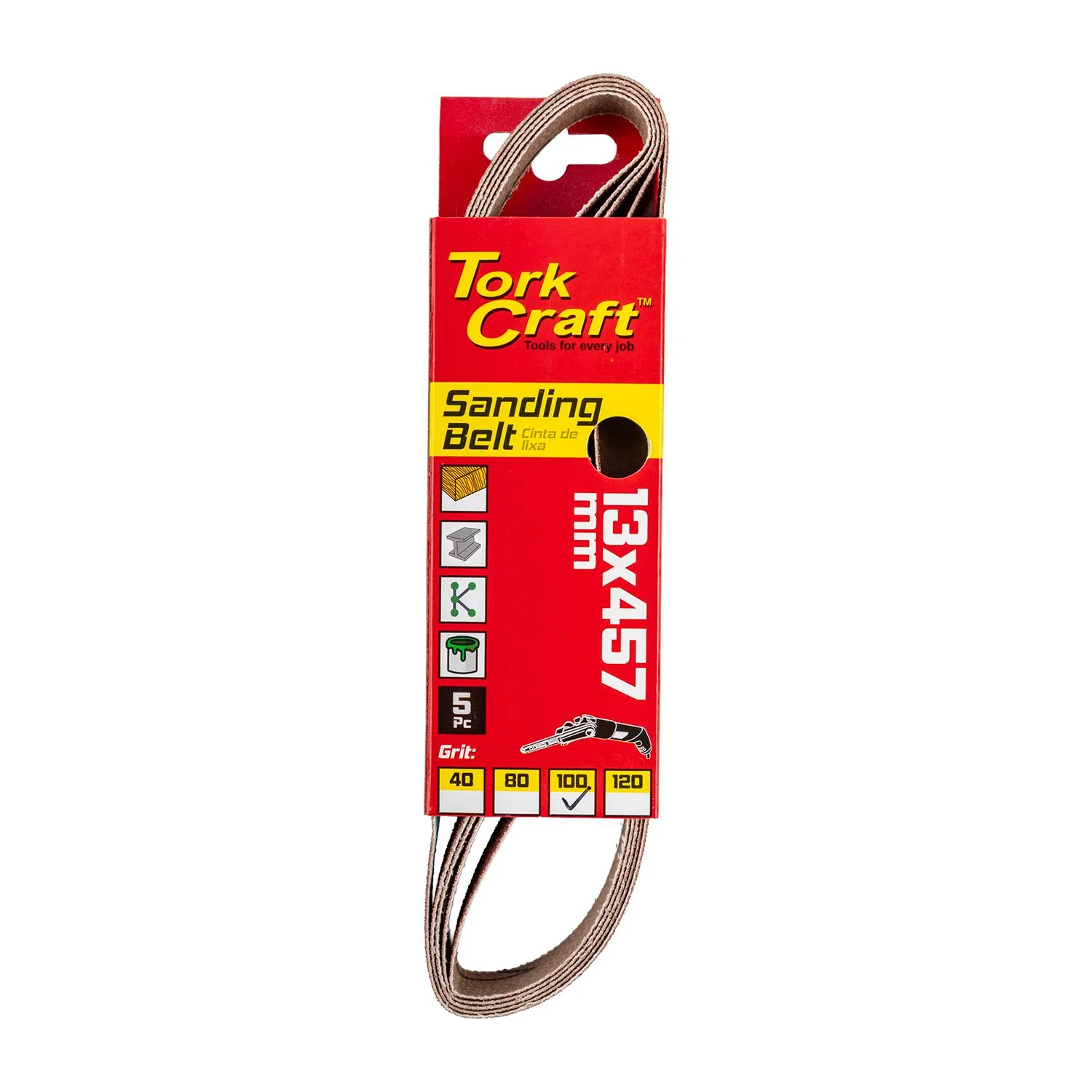 ABR91100.webp POWERFILE SANDING BELT 13 X 457MM 100 GRIT 5/PK - Image 1