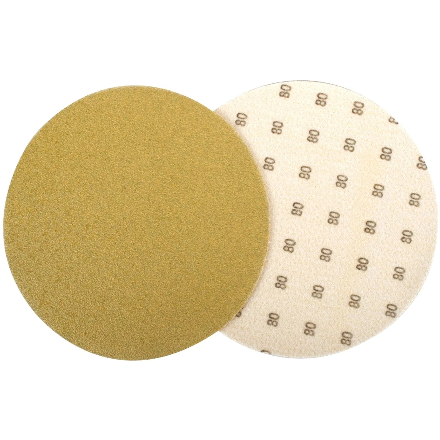 ABR95080.webp GOLD DISC (50 PIECES) 80 GRIT 150MM WITHOUT HOLE HOOK AND LOOP - Image 1