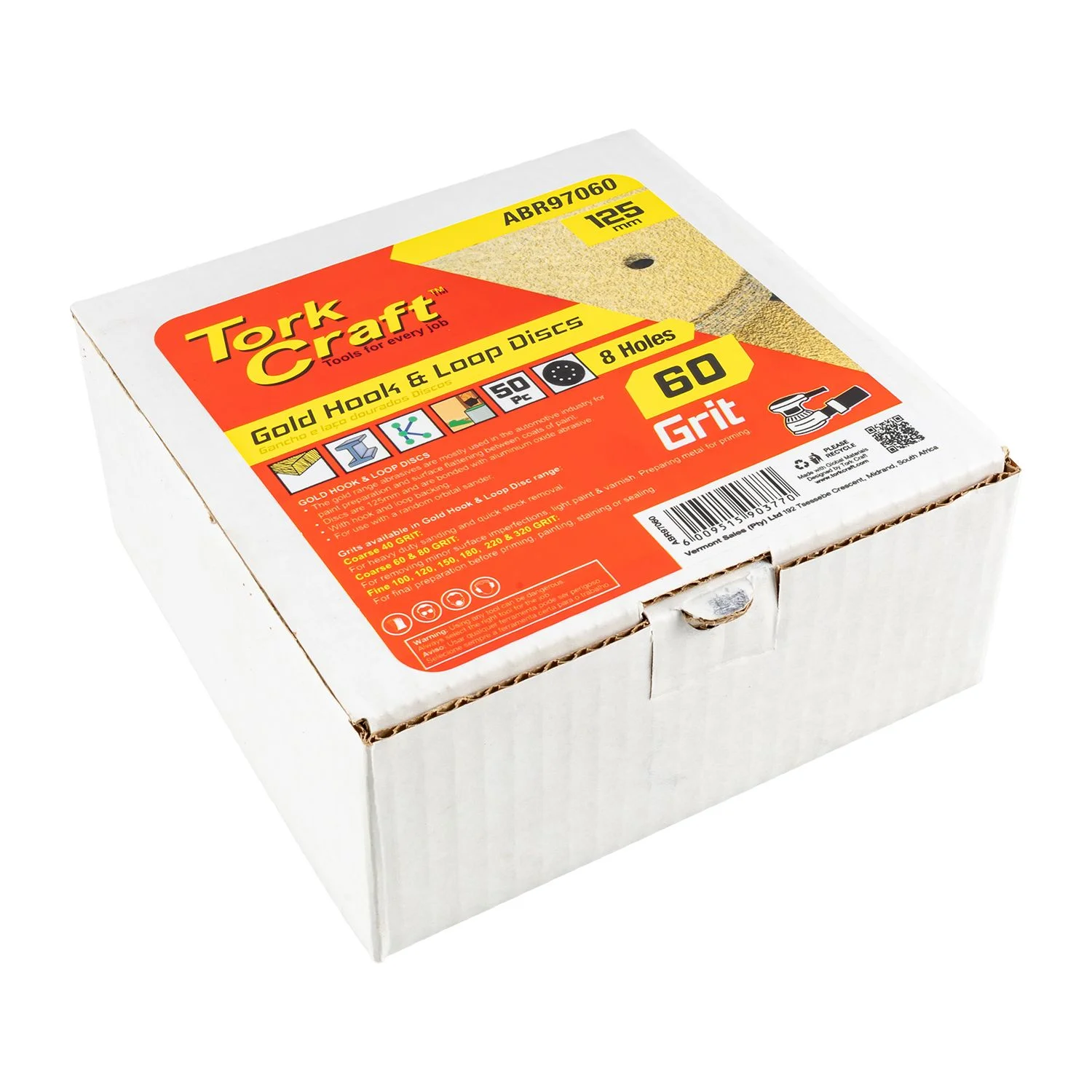ABR97060.webp GOLD DISC (50 PIECES) 60 GRIT 125MM X 8 HOLES HOOK AND LOOP - Image 1