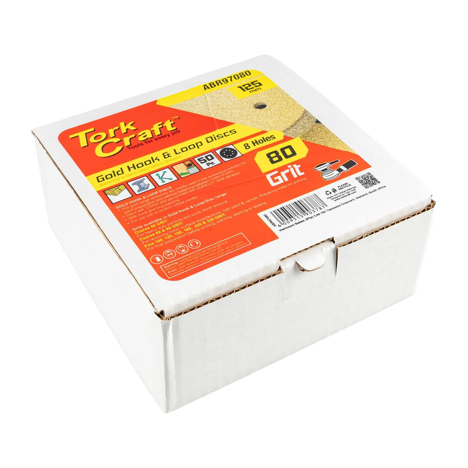 ABR97080.webp GOLD DISC (50 PIECES) 80 GRIT 125MM X 8 HOLES HOOK AND LOOP - Image 1