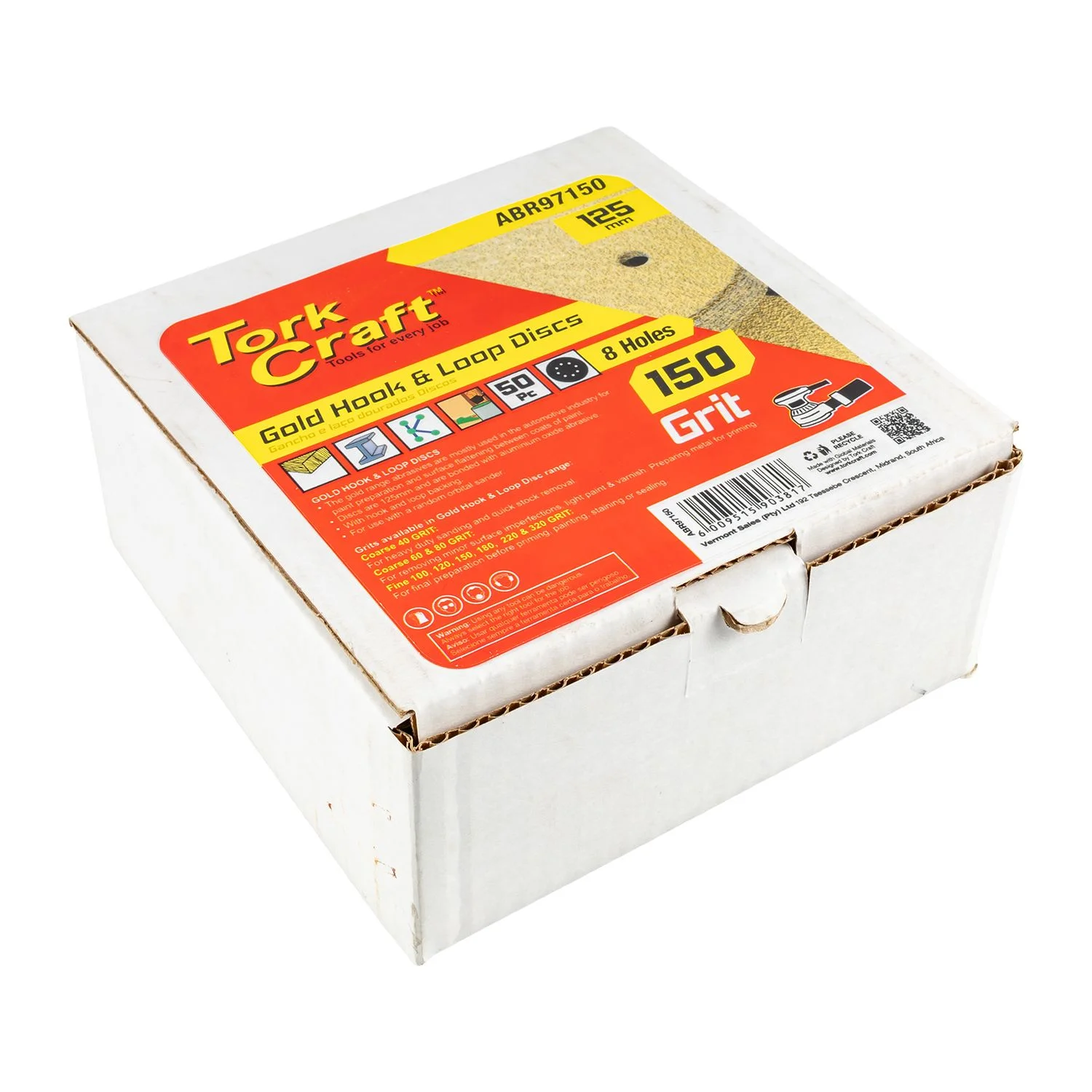 ABR97150.webp GOLD DISC (50 PIECES) 150 GRIT 125MM X 8 HOLES HOOK AND LOOP - Image 1