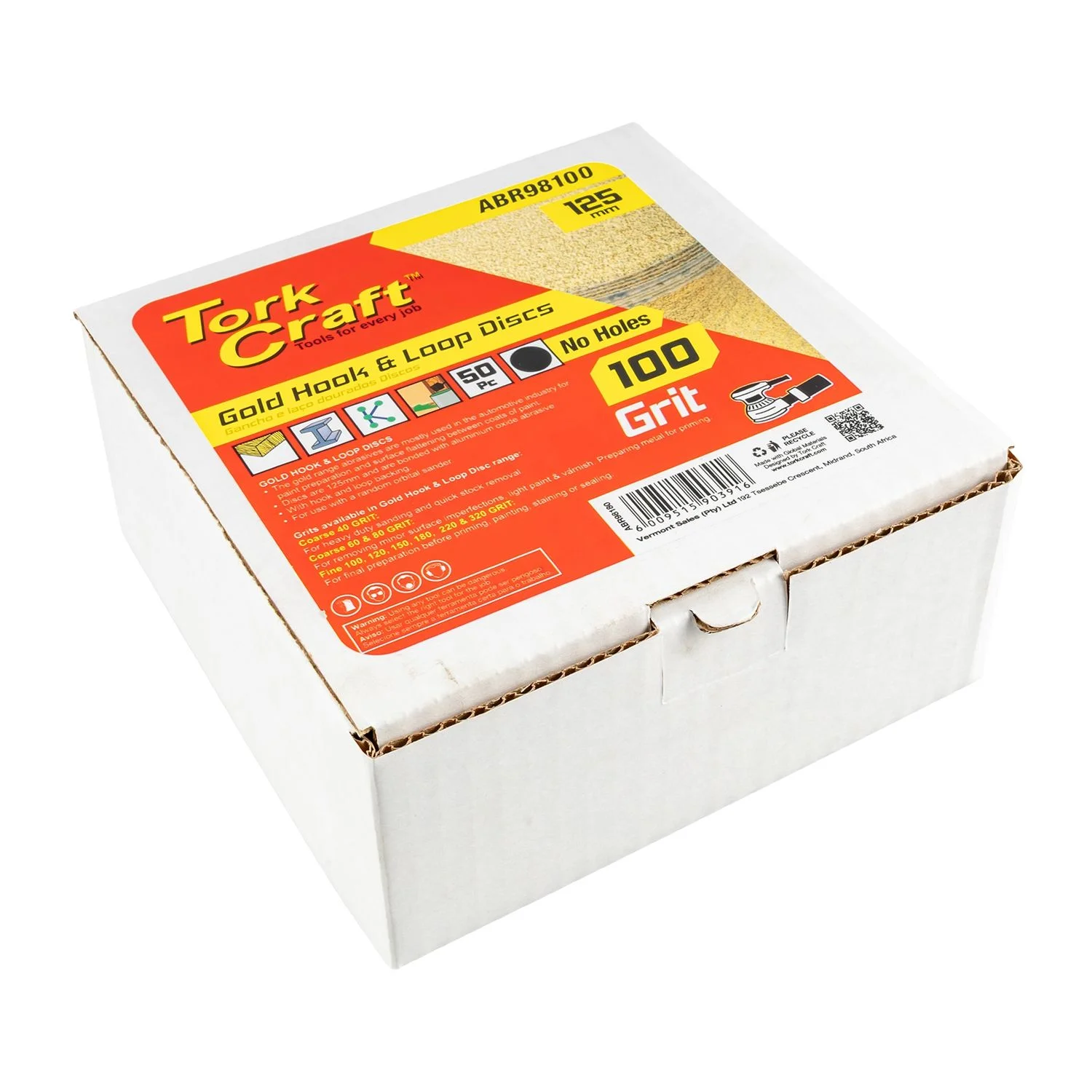 ABR98100.webp GOLD DISC (50 PIECES) 100 GRIT 125MM WITHOUT HOLE HOOK AND LOOP - Image 1