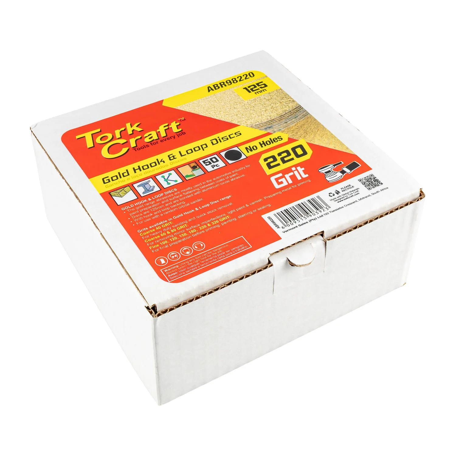 ABR98220.webp GOLD DISC (50 PIECES) 220 GRIT 125MM WITHOUT HOLE HOOK AND LOOP - Image 1