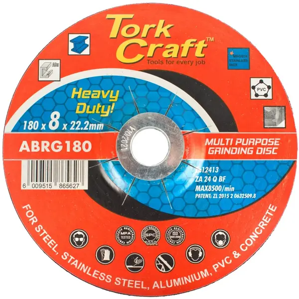 GRINDING DISC FOR STEEL 180 X 8.0 X 22.2MM STEEL S/STEEL CONCRET MULTI