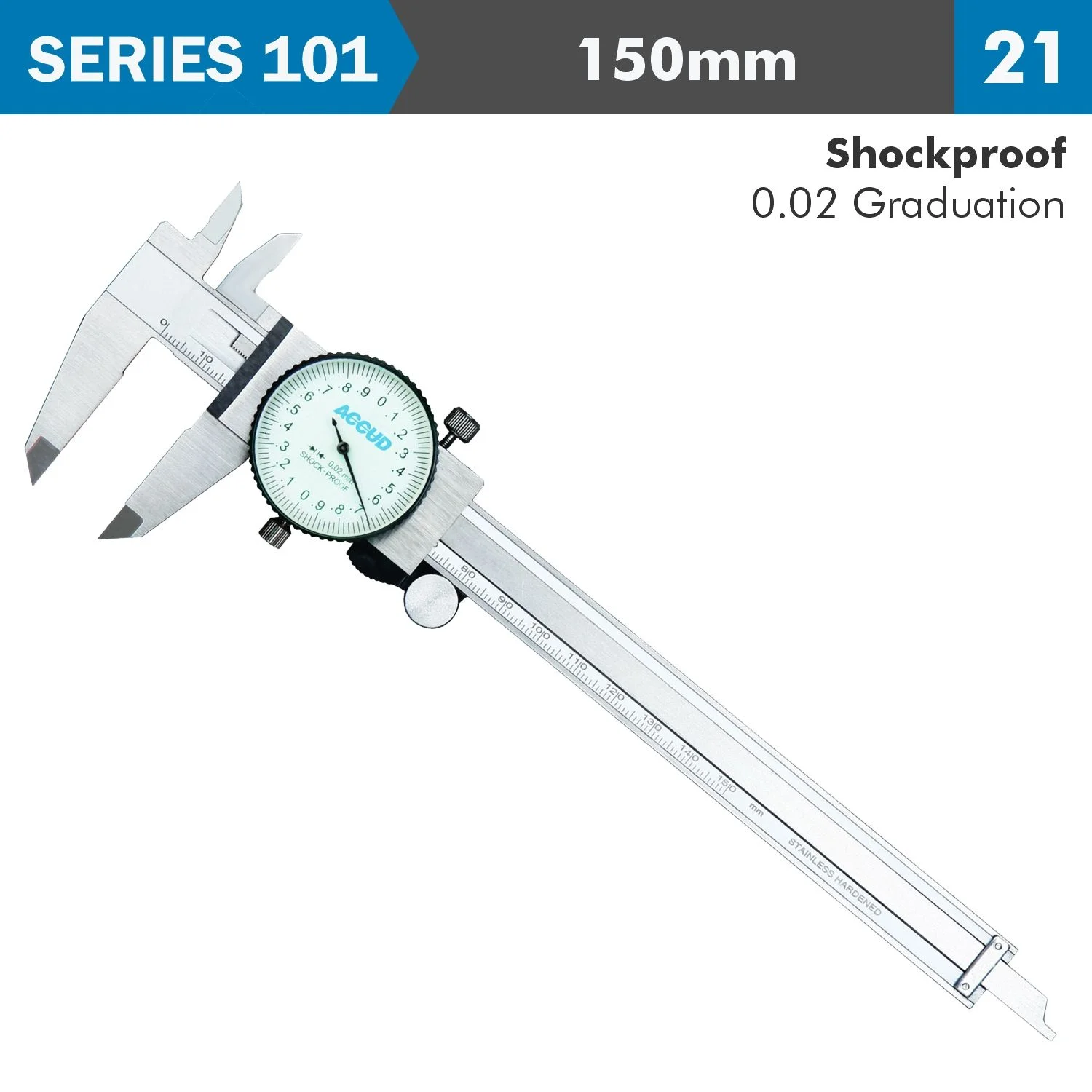 AC101-006-21.webp DIAL CALIPER 150MM 0.03MM ACC. 0.02MM GRAD. S/STEEL SHOCKPROOF - Image 1