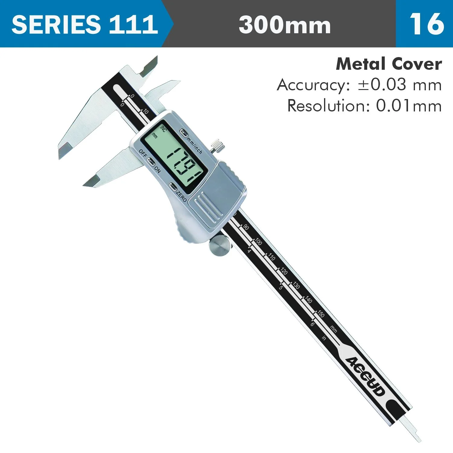 AC111-012-16.webp DIG. CALIPER 300MM 0.03MM ACC. METAL COVER S/STEEL 0.01MM RES. - Image 1