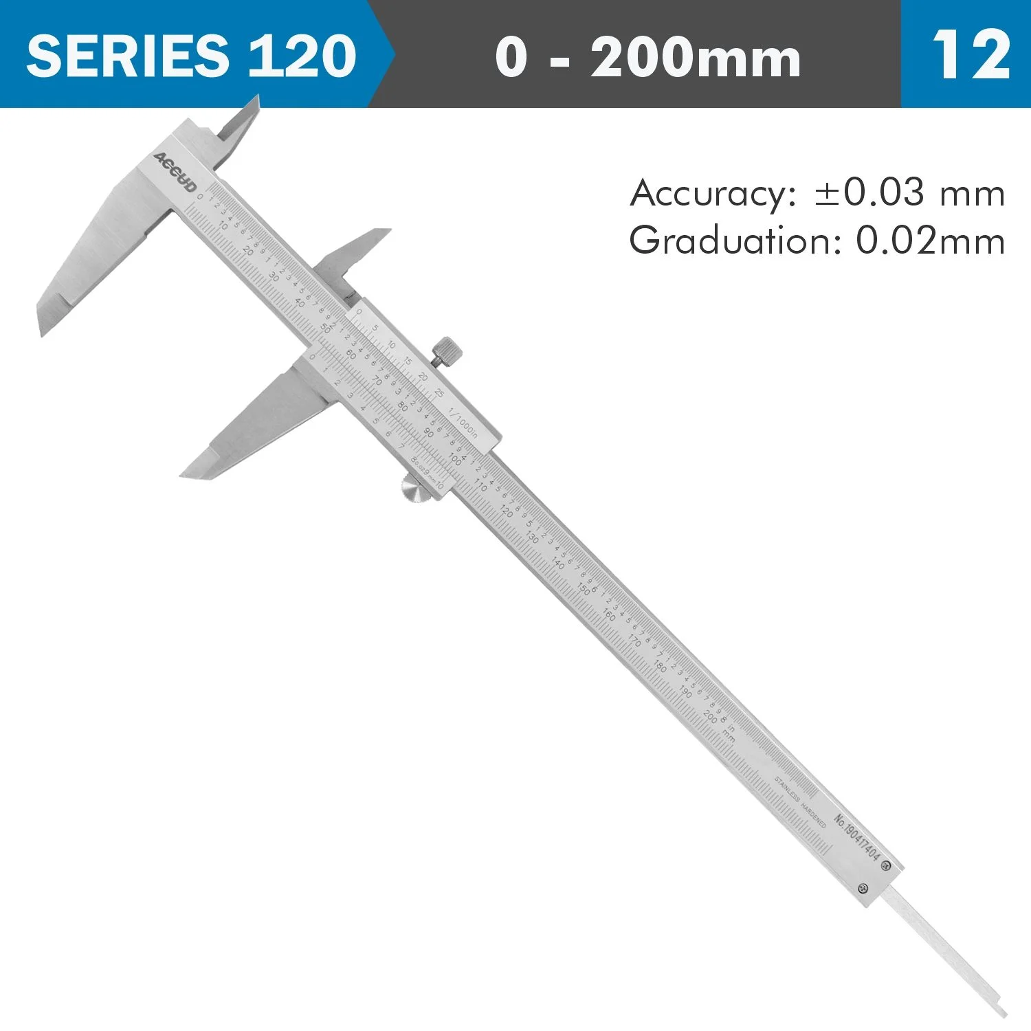AC120-008-12.webp VERNIER CALIPER 200MM 0.03MM ACC. DIN862 0.02MM GRAD. S/STEEL - Image 1