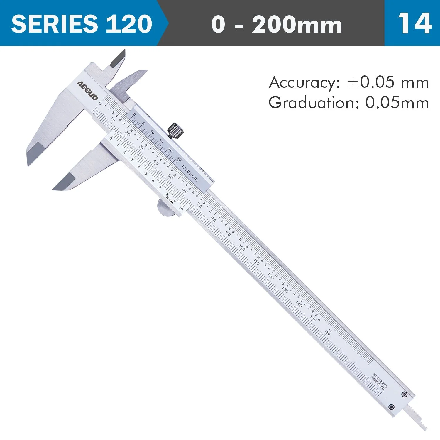 AC120-008-14.webp VERNIER CALIPER 200MM 0.05MM ACC. DIN862 0.05MM GRAD. S/STEEL - Image 1