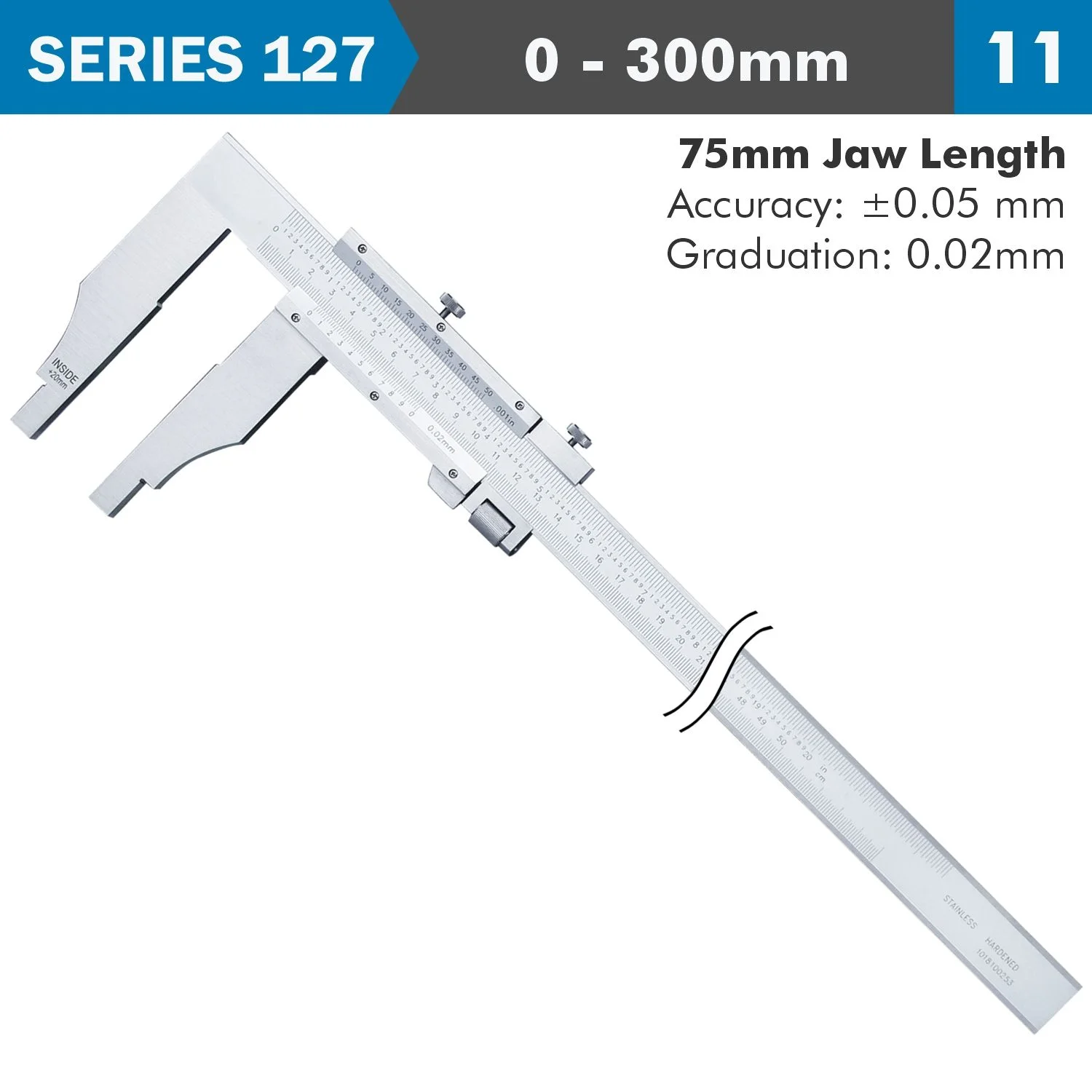 AC127-012-11.webp VERNIER CALIPER 300MM 0.05MM ACC. 75MM 0.02MM GRAD S/STEEL - Image 1