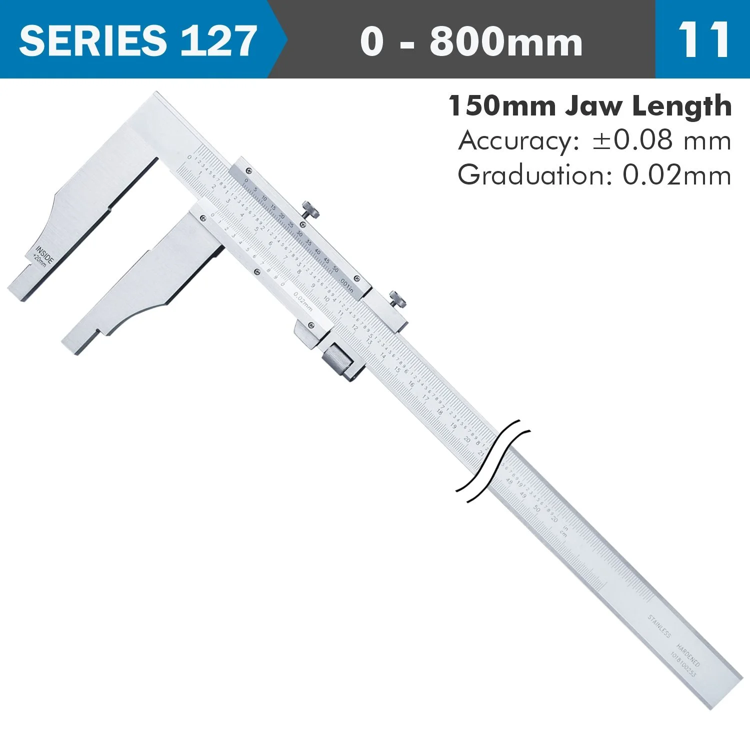 AC127-032-11.webp VERNIER CALIPER 800MM 0.08MM ACC. 150MM 0.02MM GRAD S/STEEL - Image 1