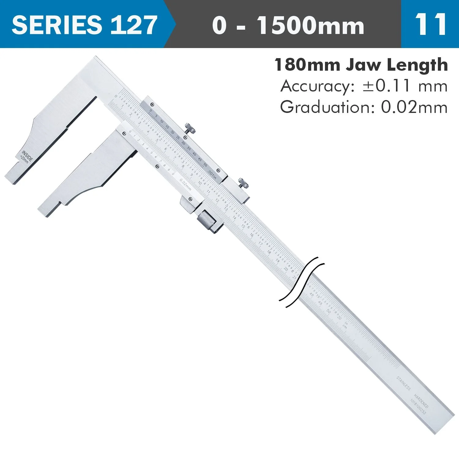 AC127-060-11.webp VERNIER CALIPER 1500MM 0.11MM ACC. 180MM 0.02MM GRAD S/STEEL - Image 1