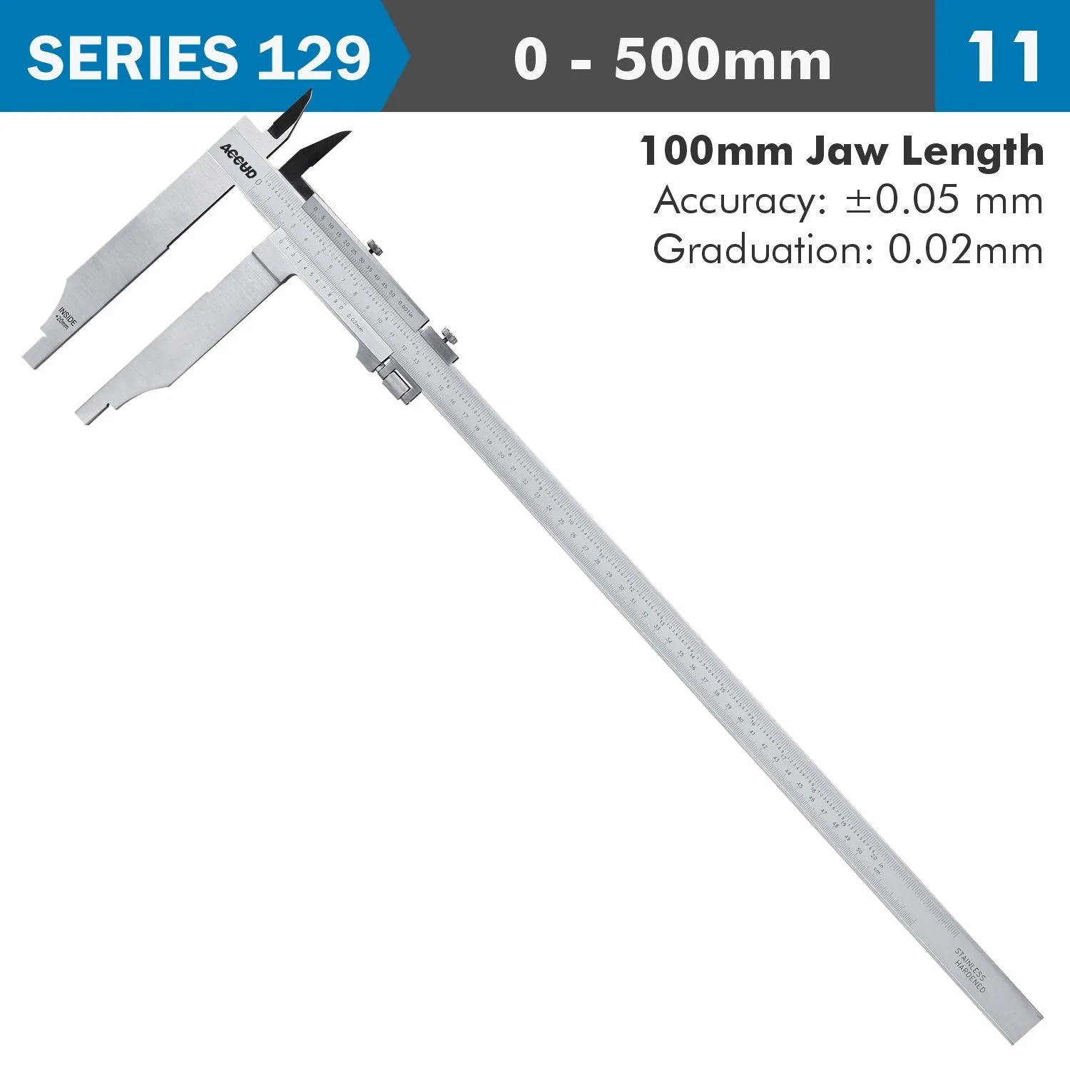 AC129-020-11.webp VERNIER CALIPER 500MM 0.05MM ACC. 100MM 0.02MM GRAD S/STEEL - Image 1