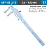 VERNIER CALIPER 22-150MM 0.04MM ACC. 0.02MM GRAD. INSIDE NECK S/STEEL