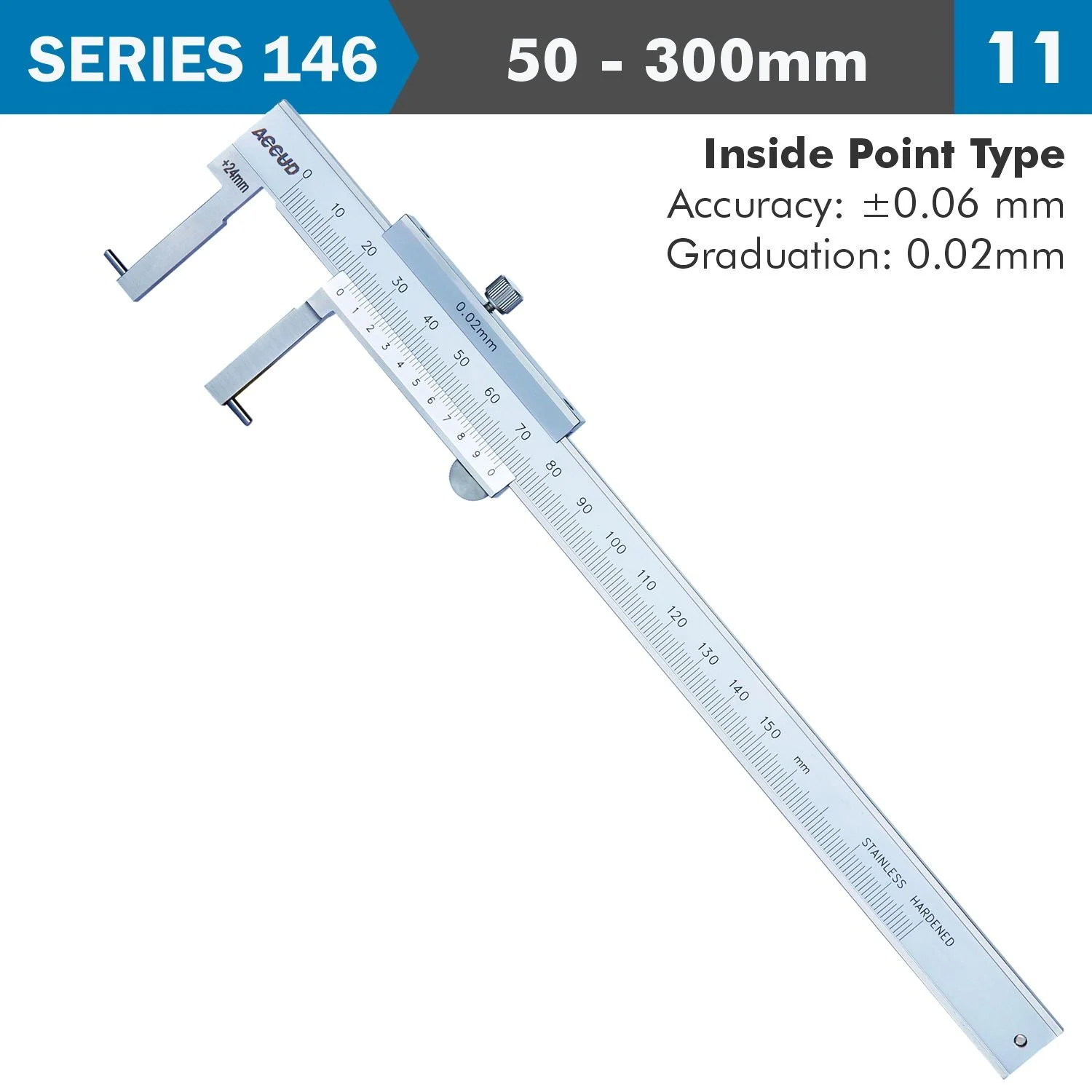 AC146-012-11.webp VERNIER CALIPER 50-300MM 0.06MM ACC. 0.02MM GRAD. INSIDE POINT S/STEEL - Image 1