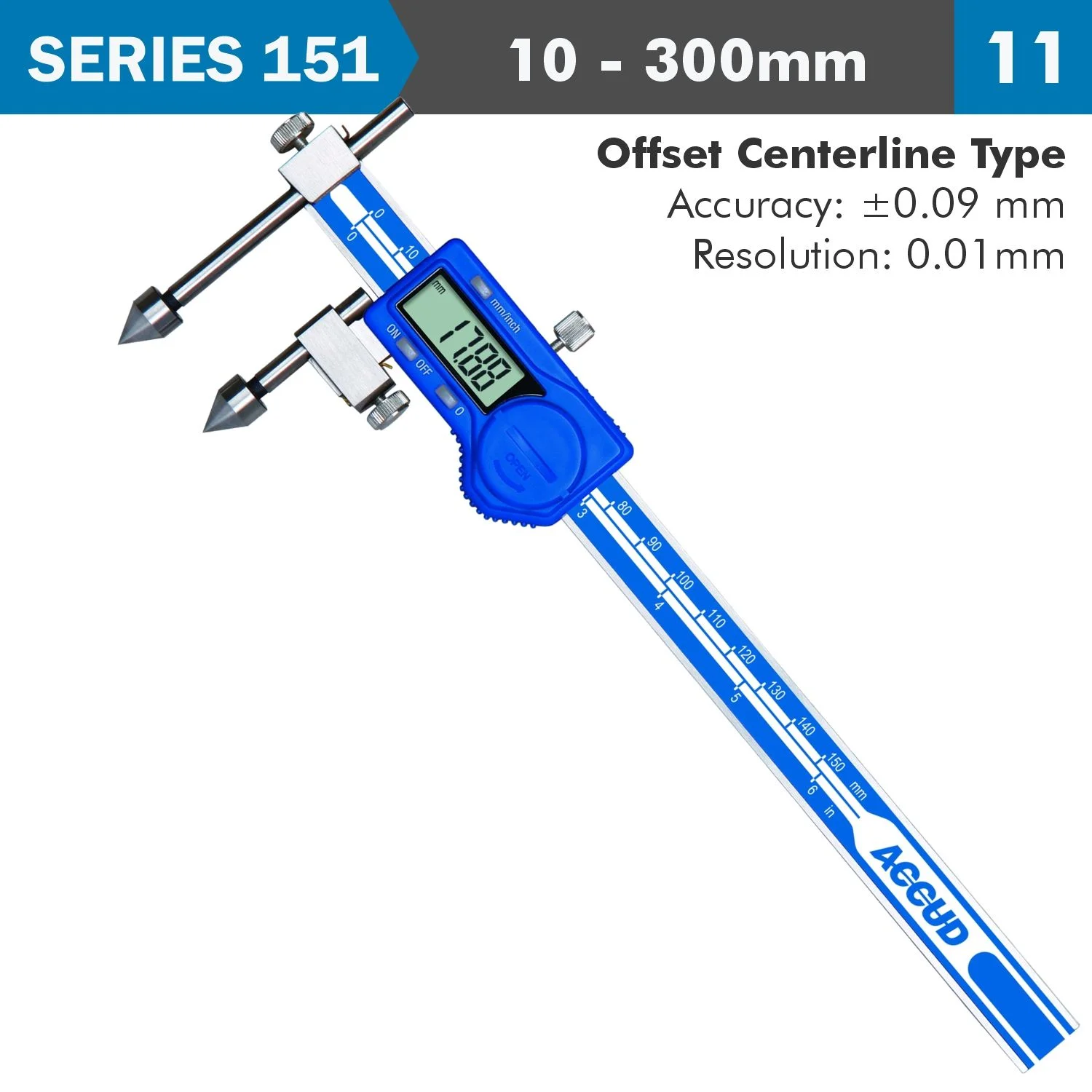 AC151-012-11.webp DIG. CALIPER 10-300MM OFFSET CENTERLINE 0.09MM ACC. 0.01MM RES. S/STEE - Image 1