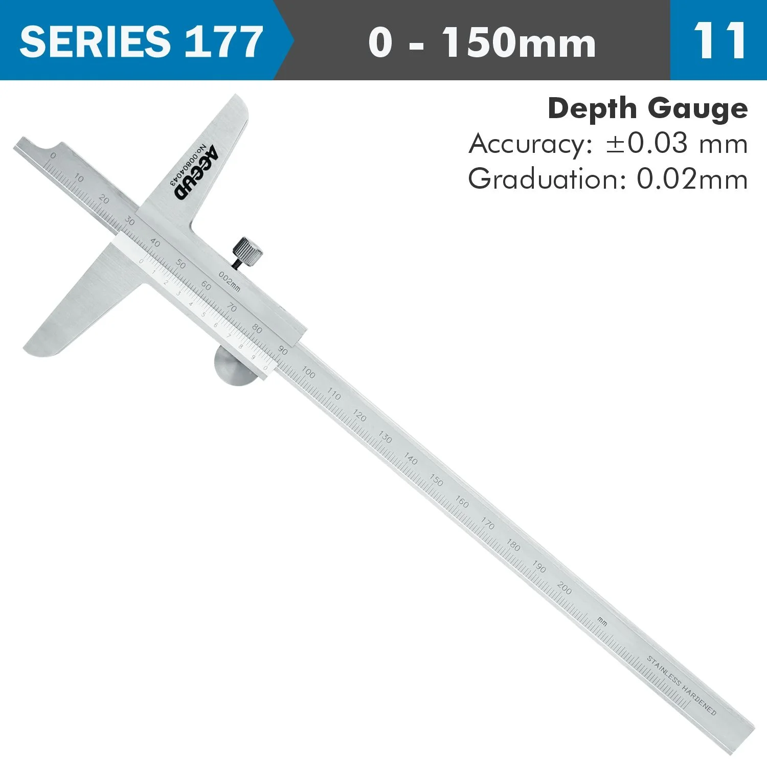 AC177-006-11.webp VERNIER DEPTH CALIPER 150MM 0.03MM ACC. 0.02MM GRAD. S/STEEL - Image 1
