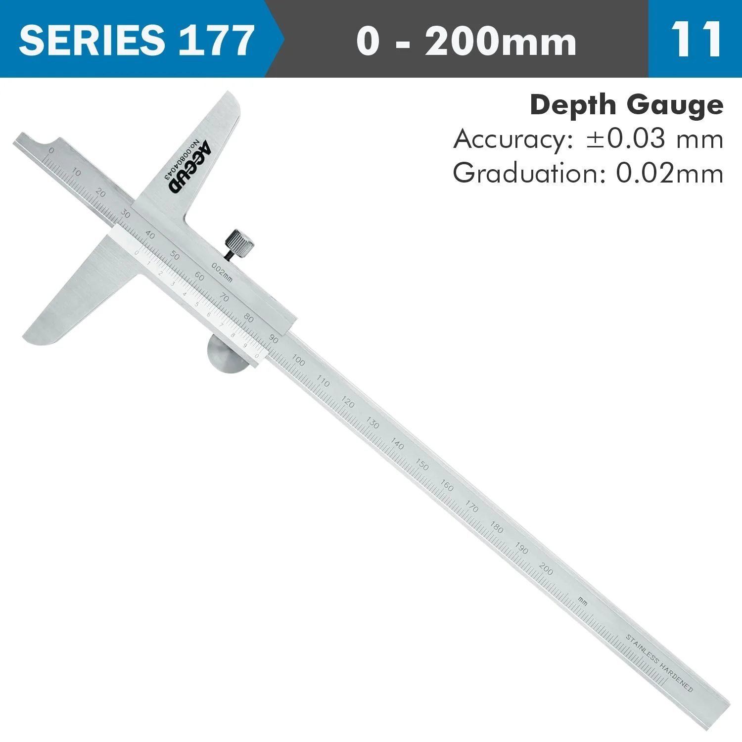 AC177-008-11.webp VERNIER DEPTH CALIPER 200MM 0.03MM ACC. 0.02MM GRAD. S/STEEL - Image 1