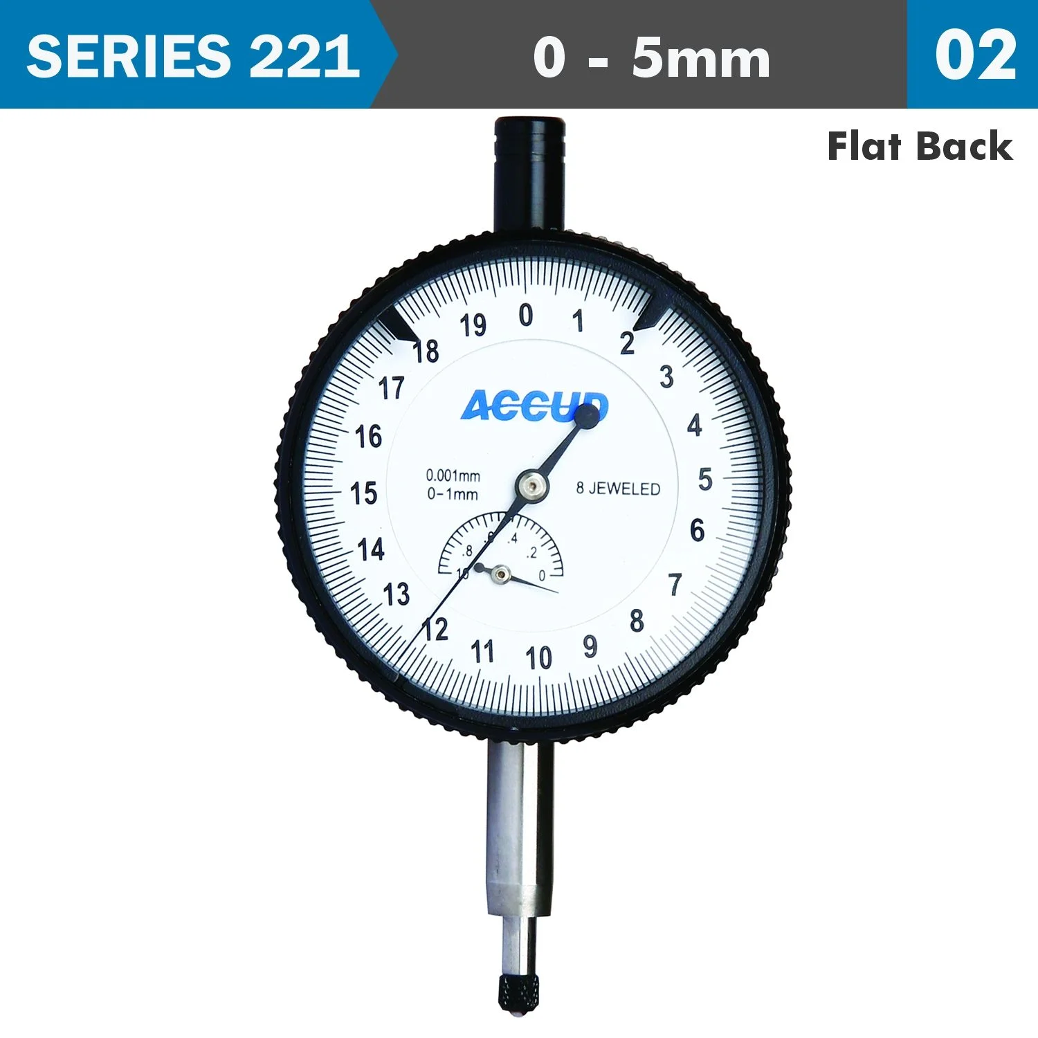 AC221-005-02.webp PRECISION DIAL INDICATOR FLAT BACK 5MM - Image 1