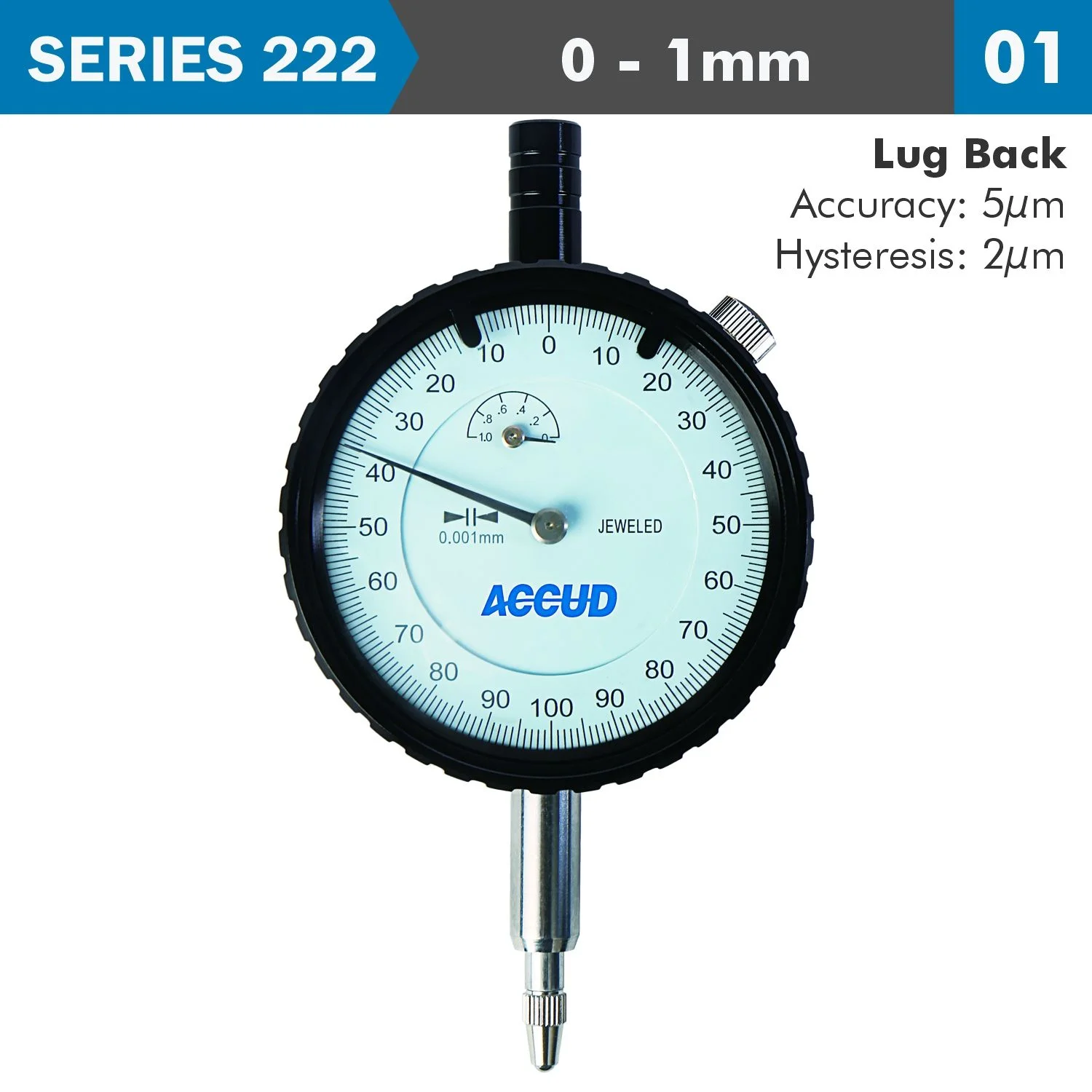 AC222-001-01.webp DIAL INDICATOR 1MM 0.001MM GRAD. LUG BACK - Image 1