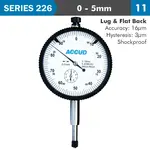 SHOCKPROOF DIAL INDICATOR 5MM GRAD.0.01MM LUGandFLAT BACK