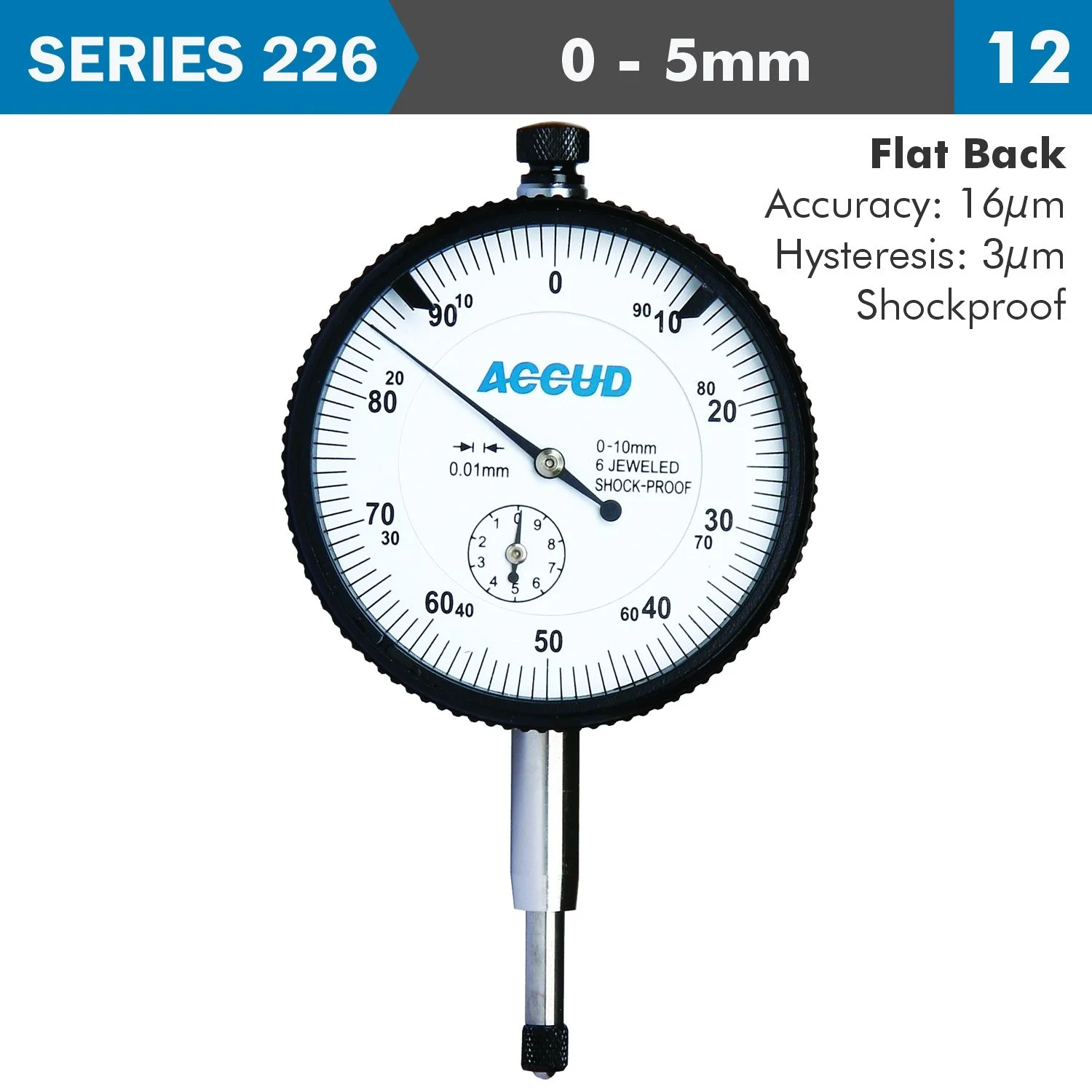 AC226-005-12.webp SHOCKPROOF DIAL INDICATOR FLAT BACK 5MM - Image 1