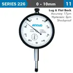 DIAL INDICATOR 10MM SHOCKPROOF 0.01MM GRAD. LUGandFLAT BACK