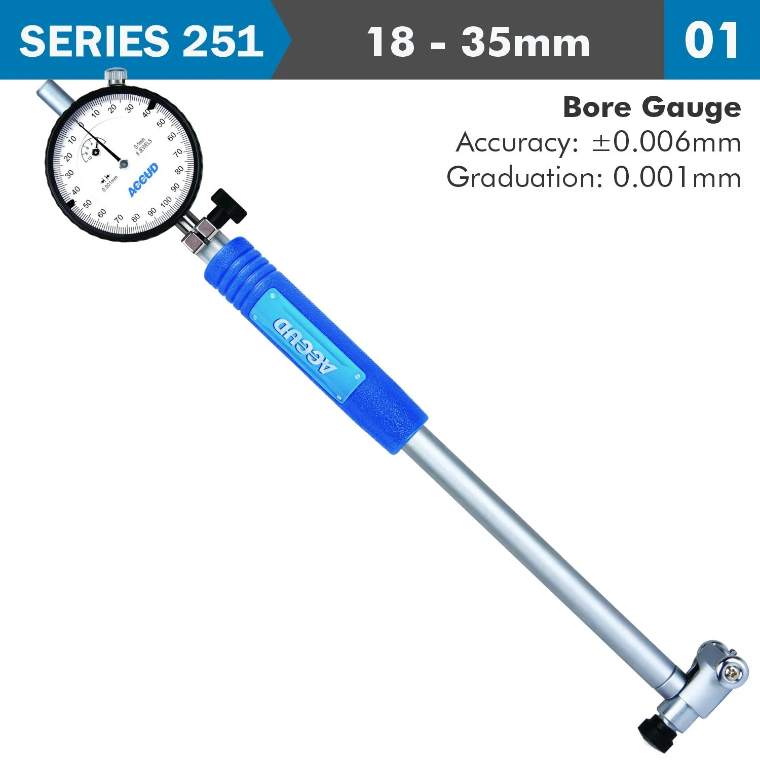 AC251-035-01.webp PRECISION DIAL BORE GAUGE 18-35MM 0.006MM ACC. 0.001MM GRAD. - Image 1