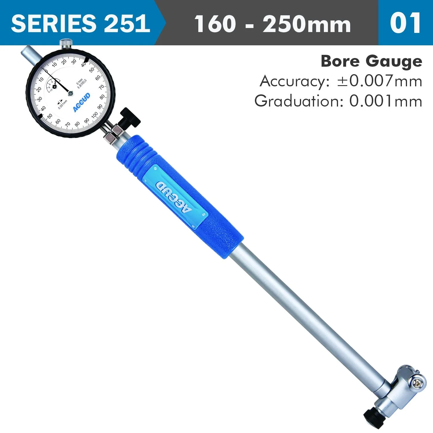 AC251-250-01.webp PRECISION DIAL BORE GAUGE 160-250MM 0.007MM ACC. 0.001MM GRAD. - Image 1