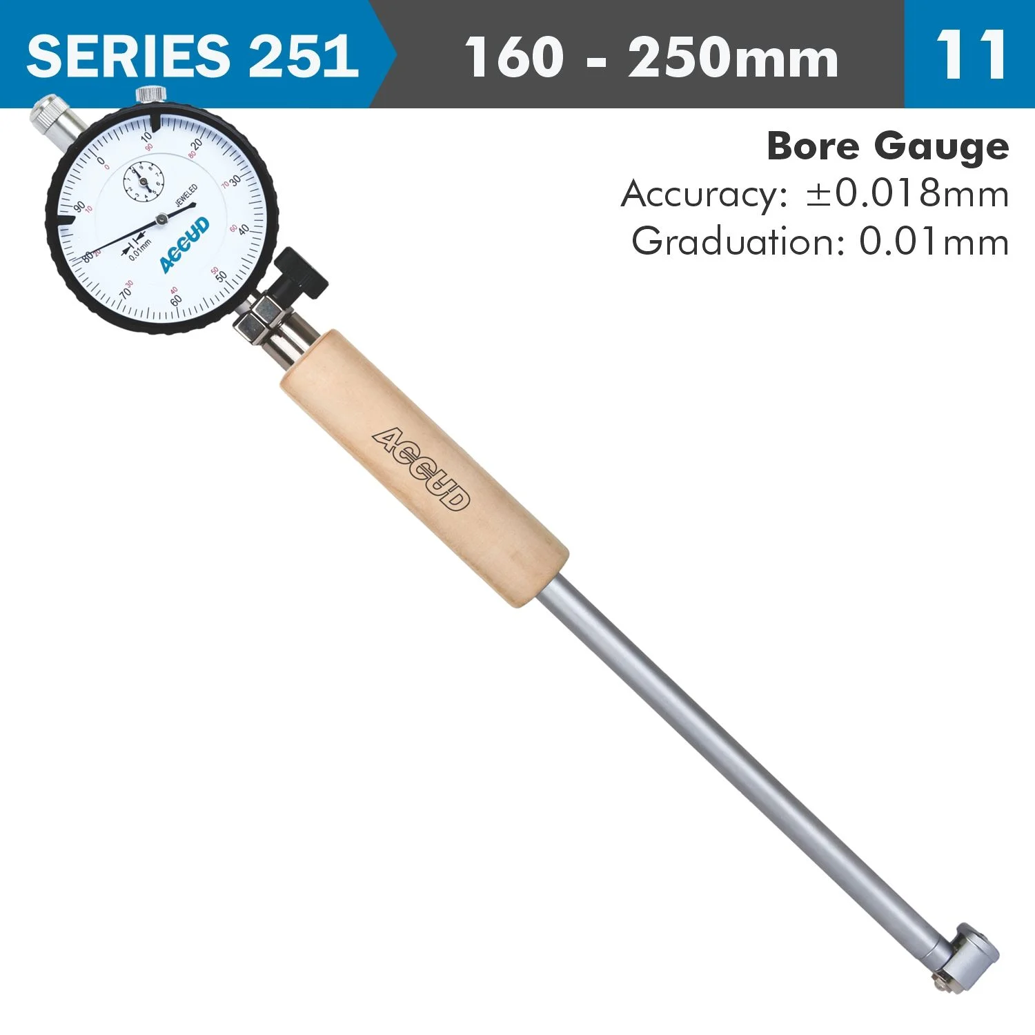 AC251-250-11.webp DIAL BORE GAUGE 160-250MM 0.018MM ACC. 0.001MM GRAD. - Image 1