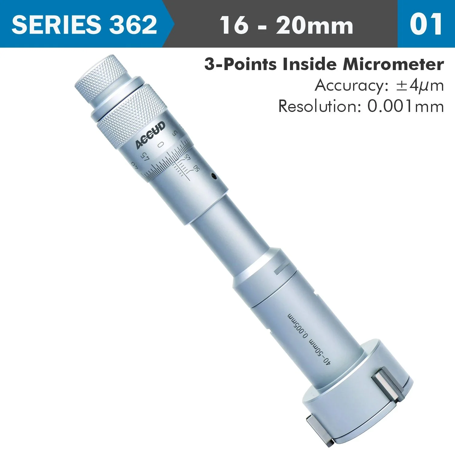 AC362-005-01.webp 3 POINTS INSIDE MICROMETER 16-20MM 0.004MM ACC. 0.005MM GRAD. - Image 1