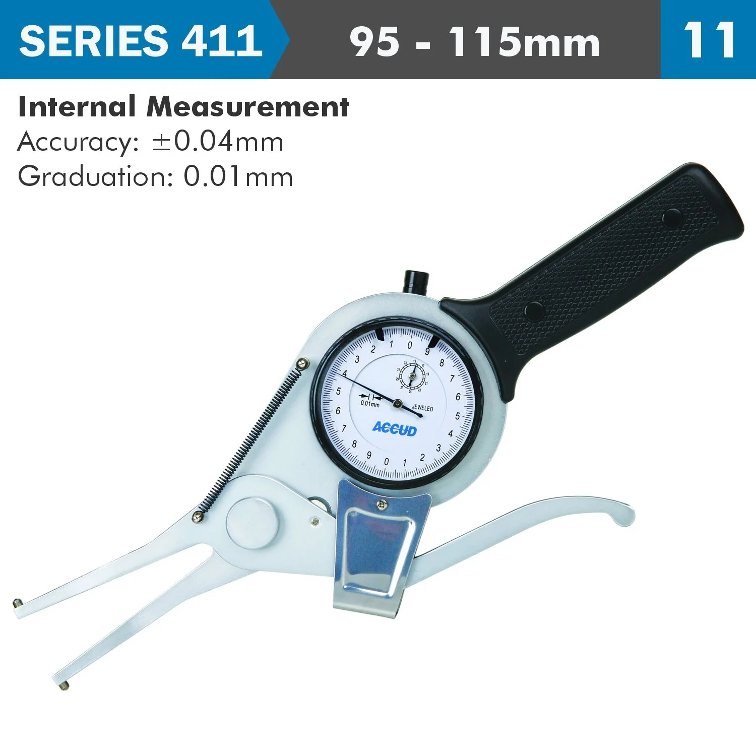 AC411-115-11.webp INT. DIAL CALIPER GAUGE 95-115MM 0.04MM ACC. 0.01MM GRAD. JAW LENGTH 1 - Image 1
